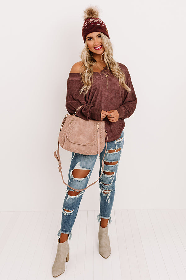 Woodsy Path Waffle Knit Top In Royal Plum