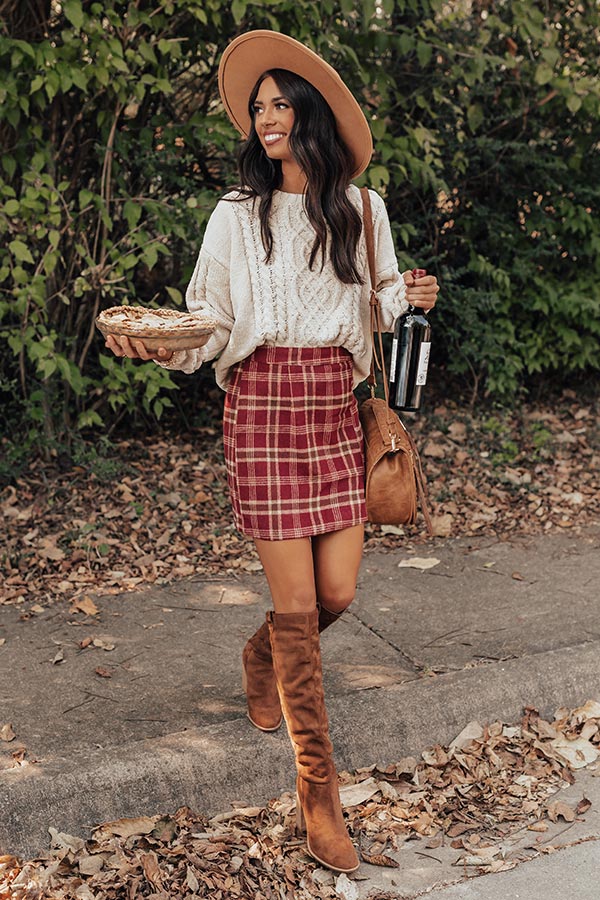 Prep School Plaid Skirt In Wine