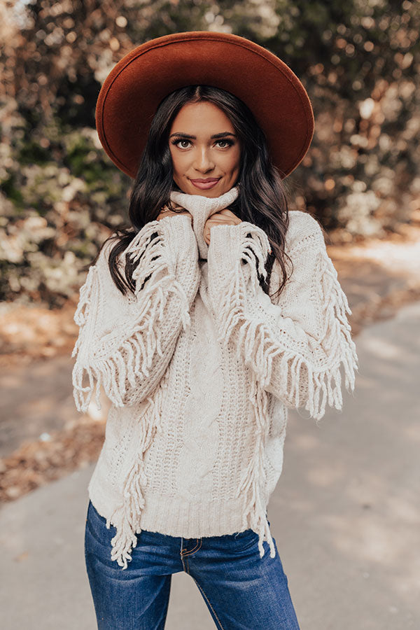 Caught Crushing Fringe Knit Sweater In Birch Image - 1
