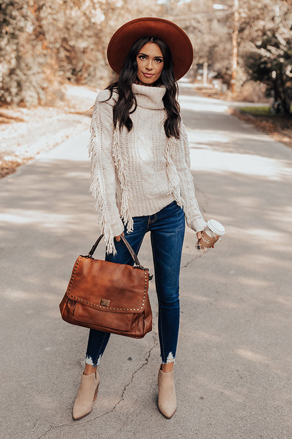 Caught Crushing Fringe Knit Sweater In Birch Image - 2