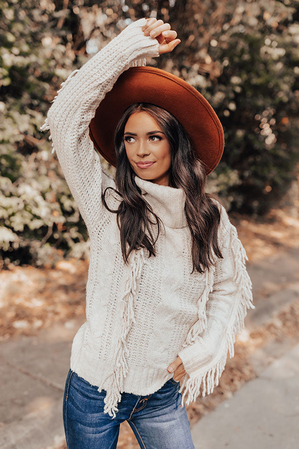 Caught Crushing Fringe Knit Sweater In Birch Image - 3