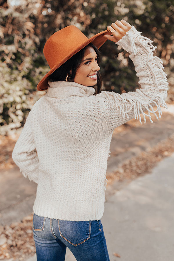 Caught Crushing Fringe Knit Sweater In Birch Image - 4