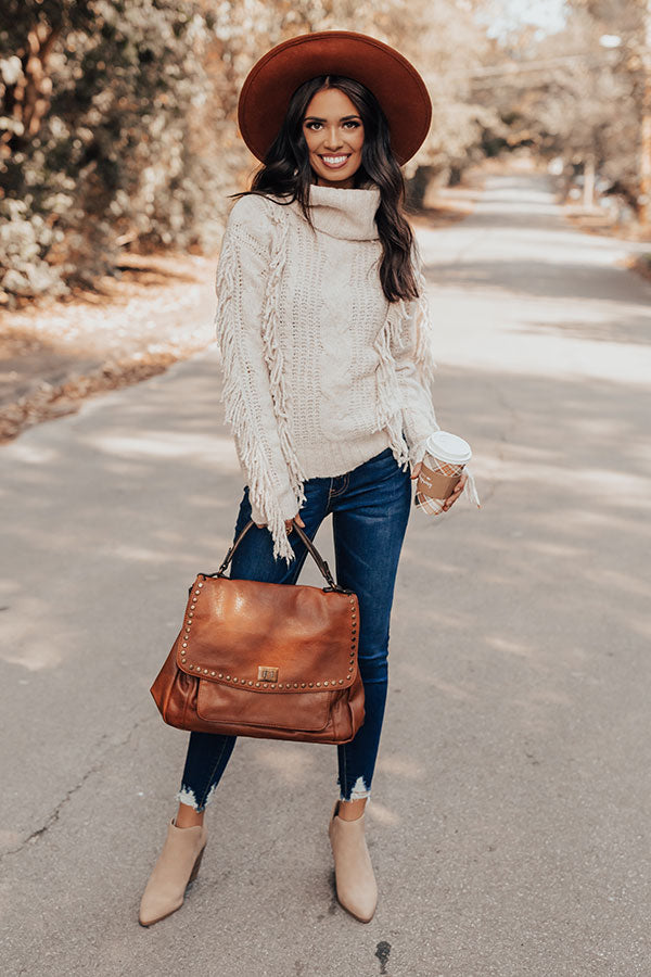 Caught Crushing Fringe Knit Sweater In Birch Image - 5