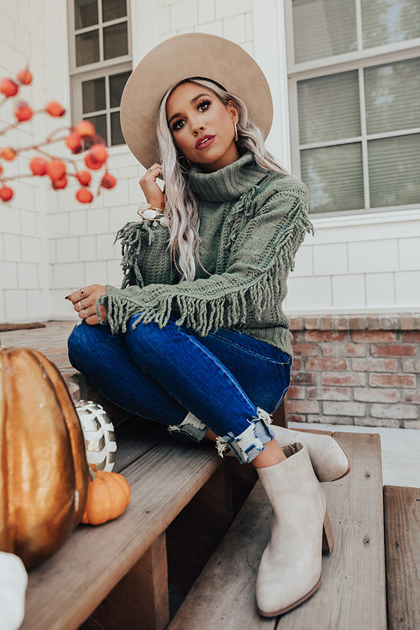 Caught Crushing Fringe Knit Sweater In Sage