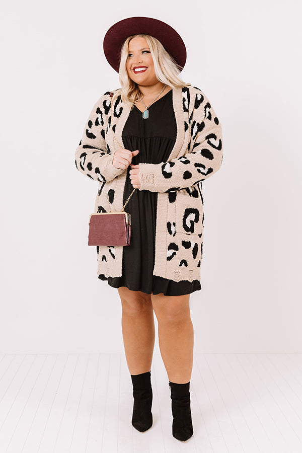 Cozy By The Fireplace Leopard Cardigan In Iced Latte   Curves Image - 1