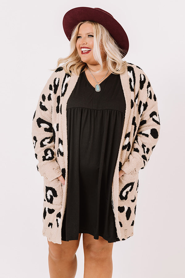 Cozy By The Fireplace Leopard Cardigan In Iced Latte   Curves Image - 2