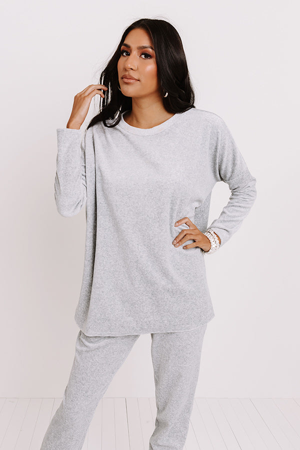 Queen Of Comfort Velour Sweatshirt In Grey