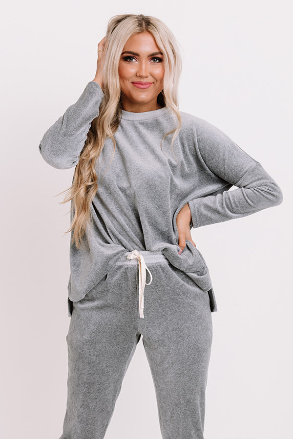 Queen Of Comfort Velour Sweatshirt In Dark Grey
