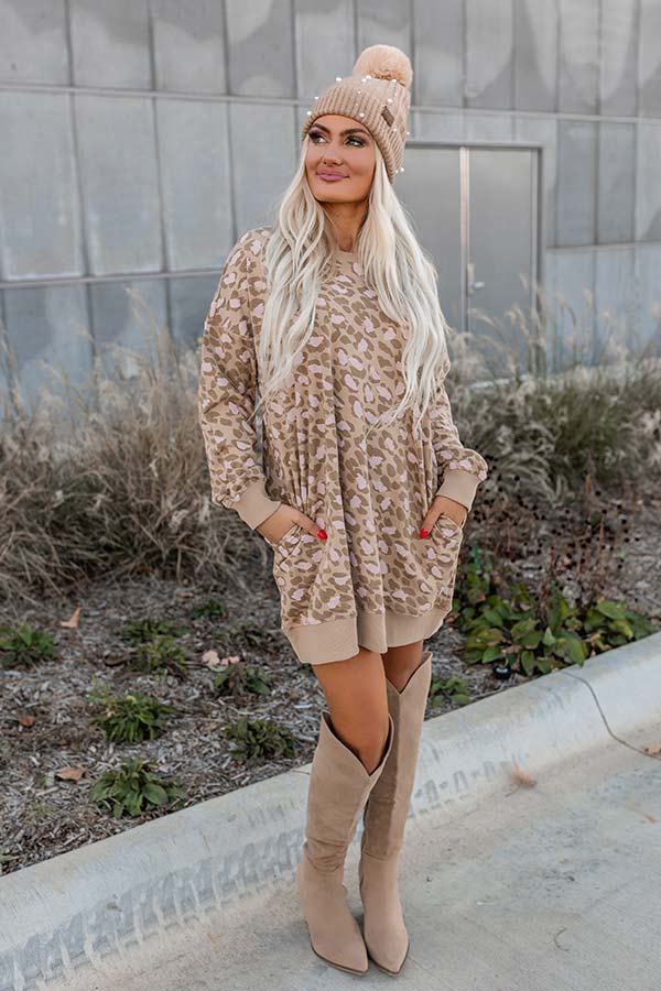 Play It Cool Leopard Sweater Dress In Camel Image - 1