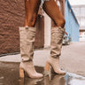 The Gracelynn Faux Suede Thigh High Boot In Taupe Image - 1