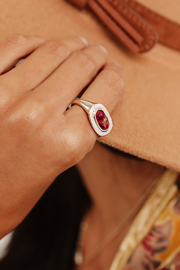 Kendra Scott Anna Gold Band Ring in Bronze Veined Maroon Jade Image - 2