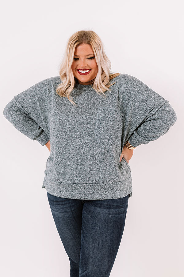 Cuddles On My Mind Knit Sweatshirt in Hunter Green Curves Image - 1