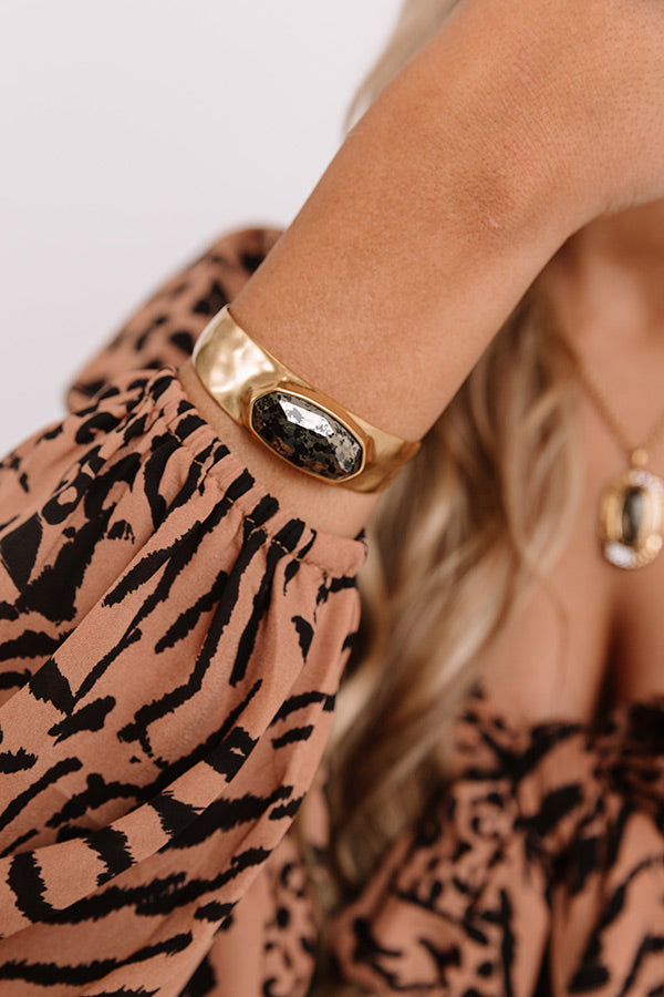 Kendra Scott Anna Vintage Gold Statement Bracelet in Black Pyrite Image - 2