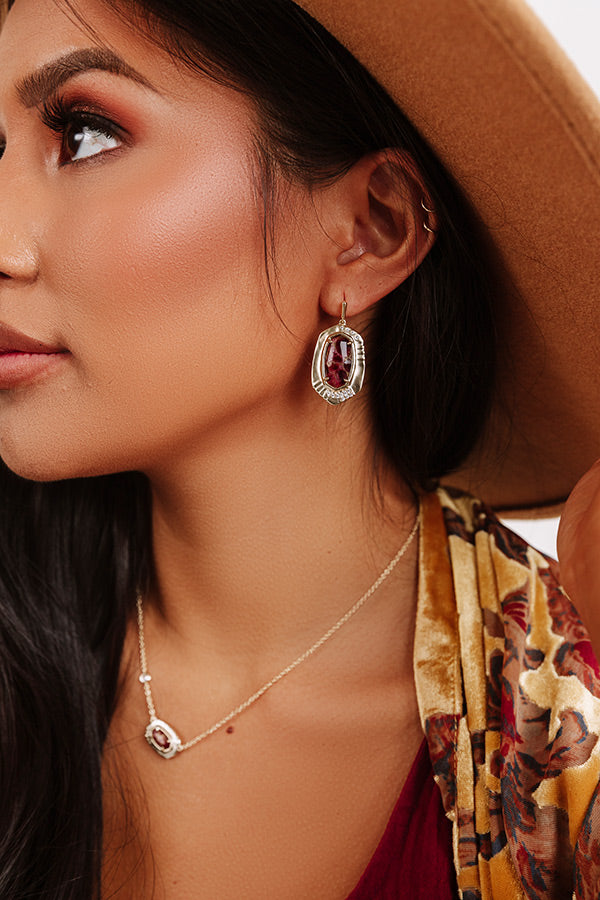 Kendra Scott Anna Gold Drop Earrings in Bronze Veined Maroon Jade Image - 2