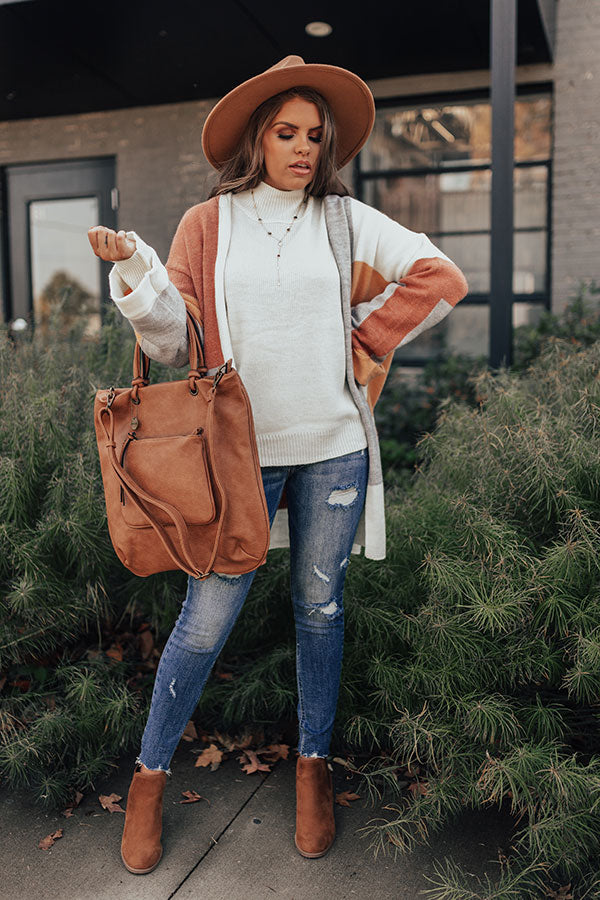 Cozy Cove Colorblock Cardigan In Rust Image - 2