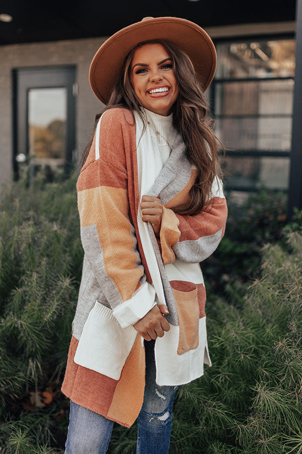 Cozy Cove Colorblock Cardigan In Rust Image - 1