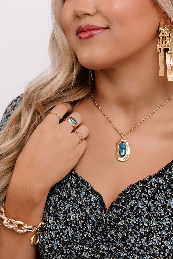 Kendra Scott Anna Vintage Gold Band Ring In Teal Apatite Image - 1