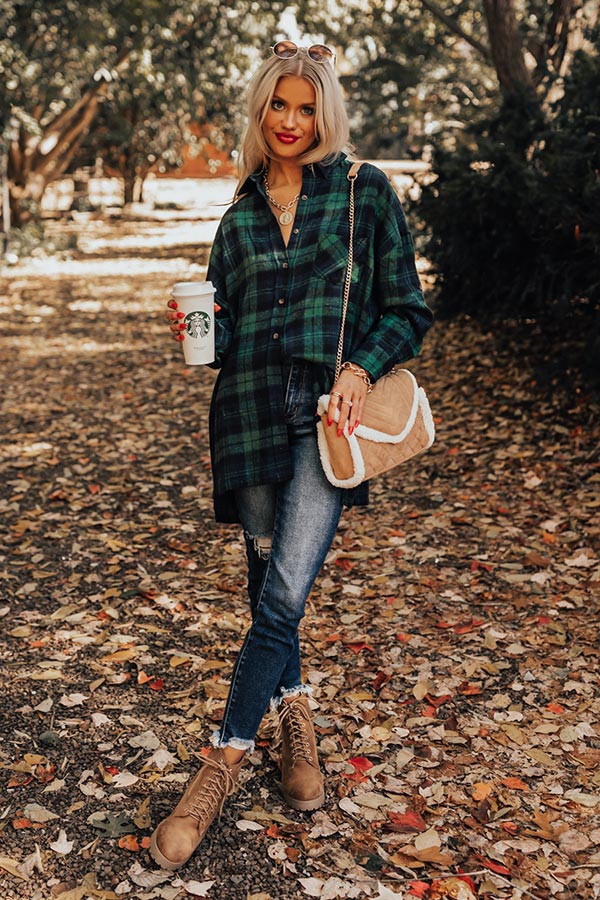 Flannel Pick Me Up Tunic in Hunter Green Image - 1