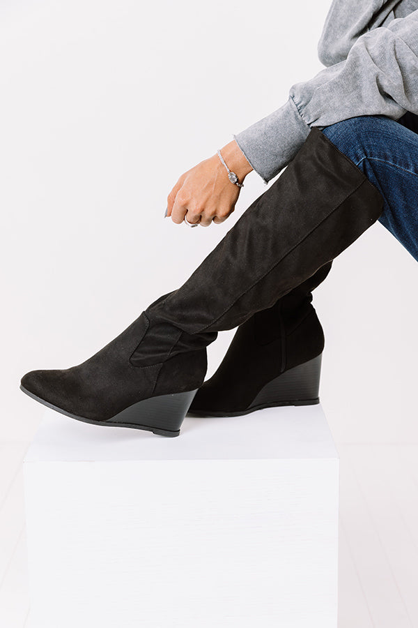 The Fawn Faux Suede Knee High Boot In Black Image - 1