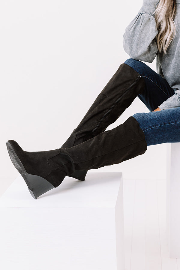 The Fawn Faux Suede Knee High Boot In Black Image - 2