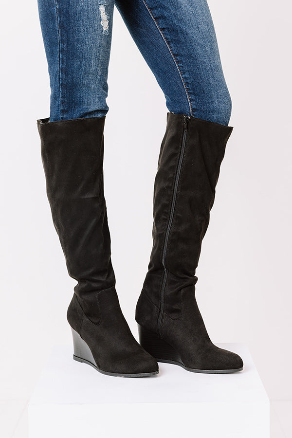 The Fawn Faux Suede Knee High Boot In Black Image - 4