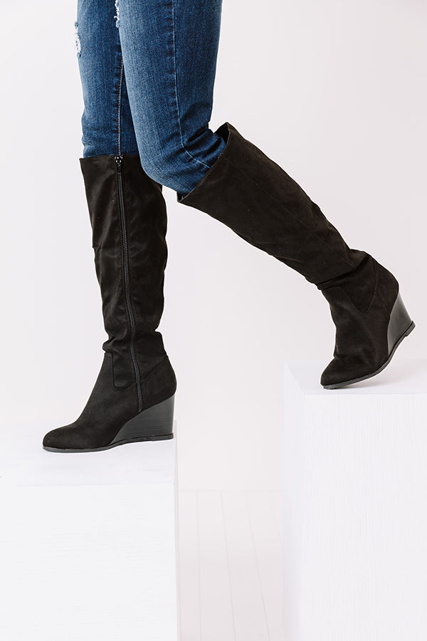 The Fawn Faux Suede Knee High Boot In Black Image - 3