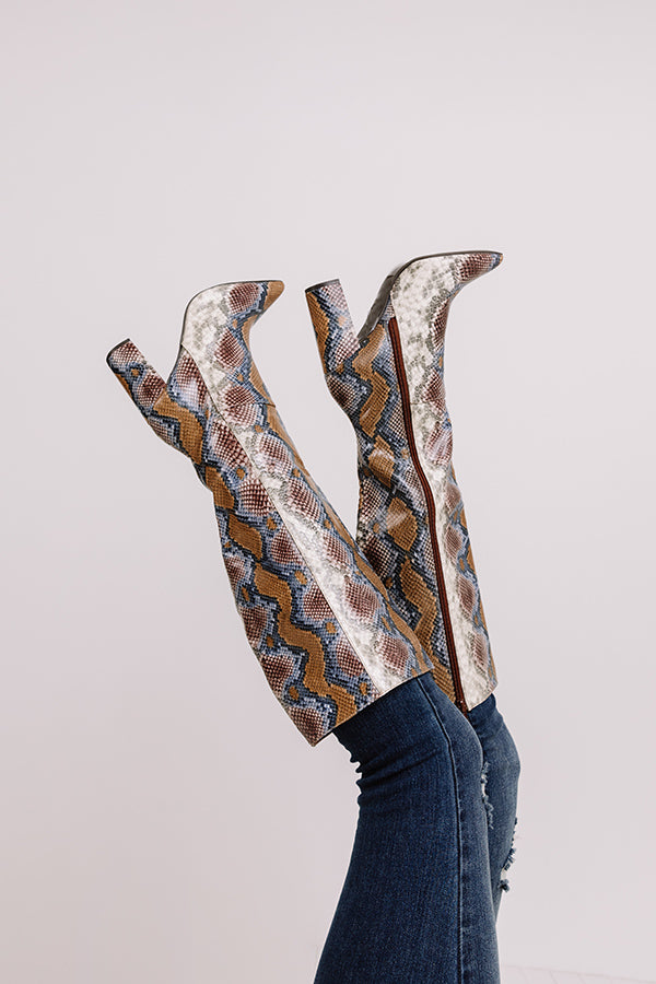 The Marsi Snake Print Knee High Boot In Navy Image - 1