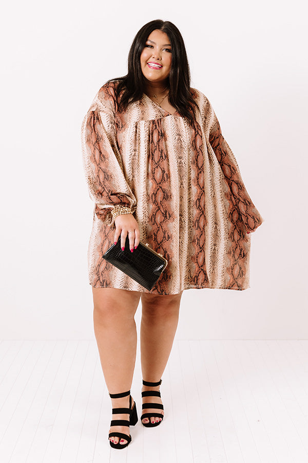 Looking For Love Snake Print Babydoll Dress In Brown Curves Image - 1