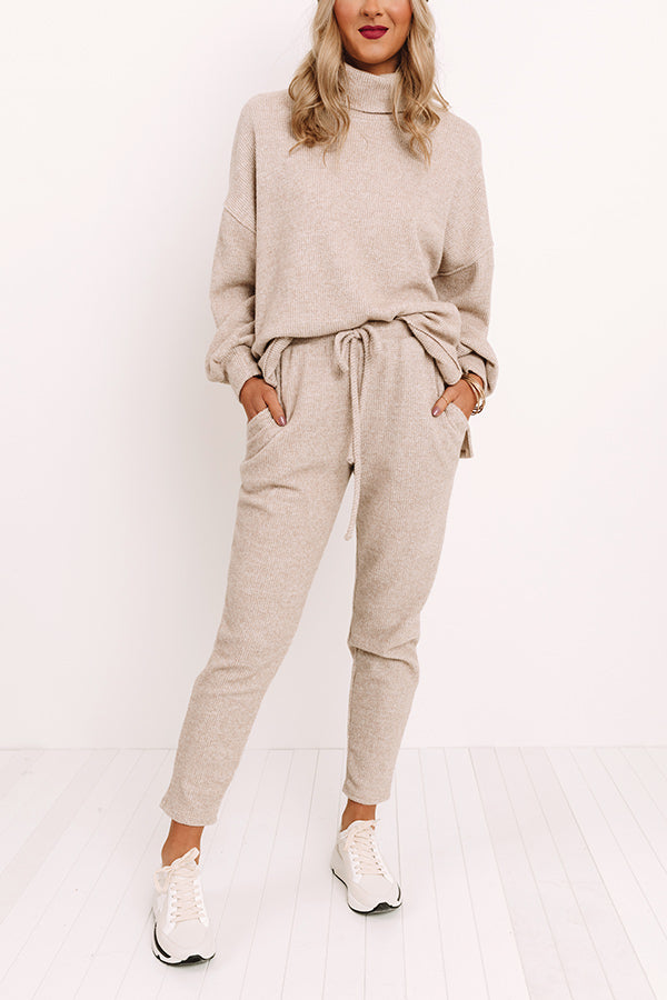 Ticket To Cozy Waffle Knit Joggers In Iced Latte
