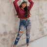 Serious About Love Waffle Knit Top In Wine Image - 1