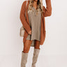 Merlot On Melrose Waffle Knit Dress In Dark Taupe Image - 1