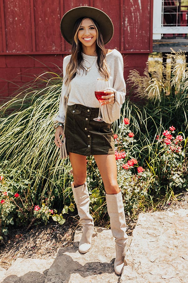 Pretty Fearless Corduroy Skirt In Army Green Image - 1