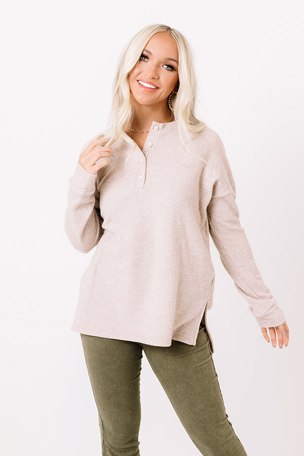 Cozy By The Tree Henley Top In Iced Latte Image - 1