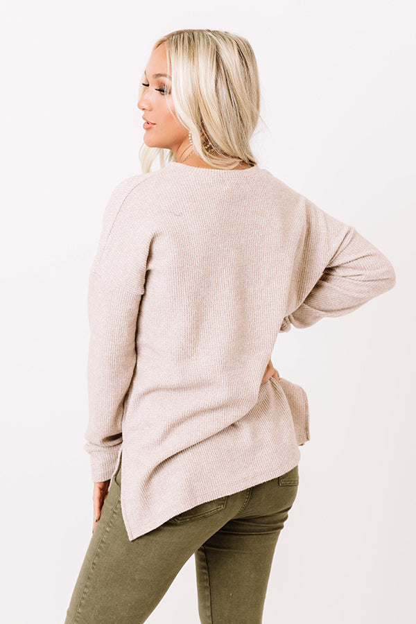 Cozy By The Tree Henley Top In Iced Latte Image - 4