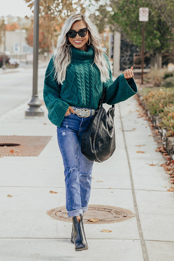 Snow In Love Cable Knit Sweater In Hunter Green