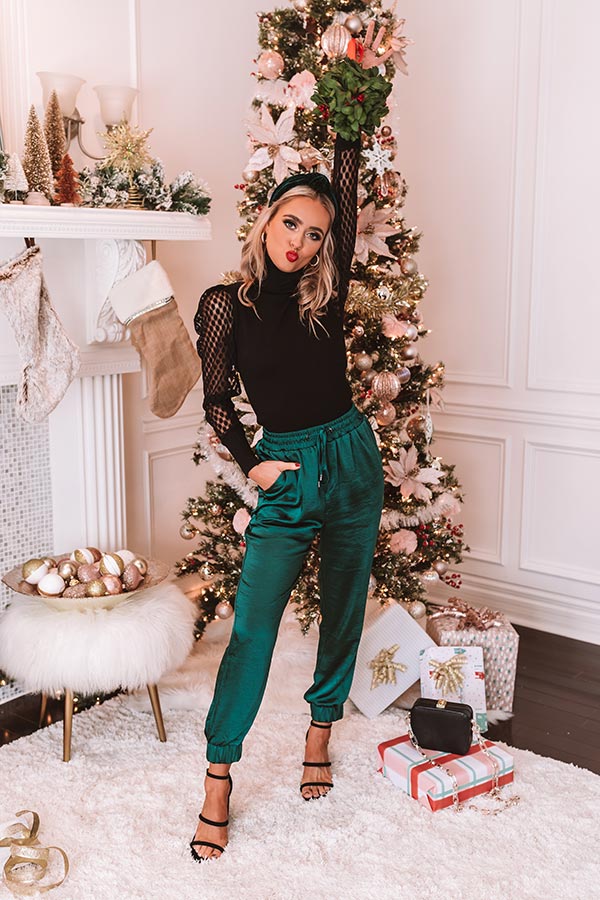 Champagne Taste Satin Joggers In Green