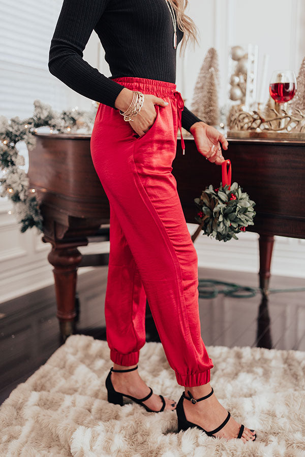 Champagne Taste Satin Joggers In Red Image - 4