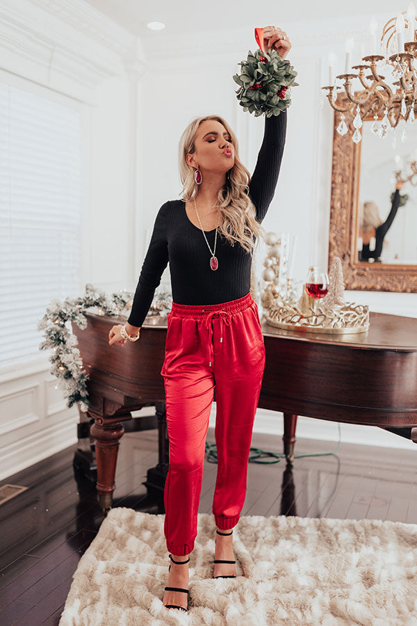 Champagne Taste Satin Joggers In Red Image - 5