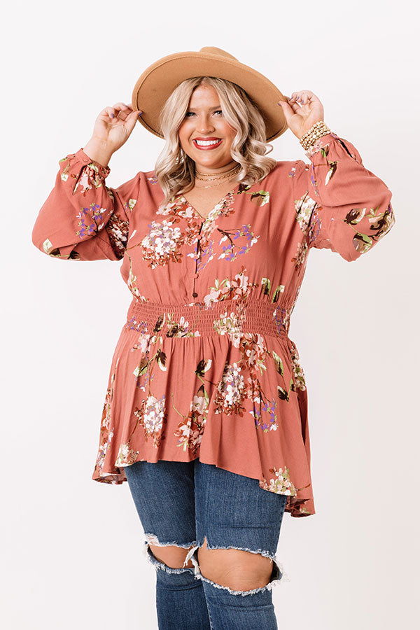 Happy Life Floral Top In Dark Peach Curves Image - 1