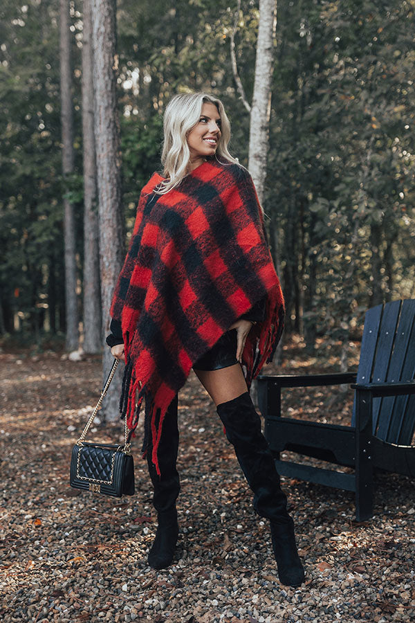 Snuggled Up Buffalo Check Poncho in Red Image - 2