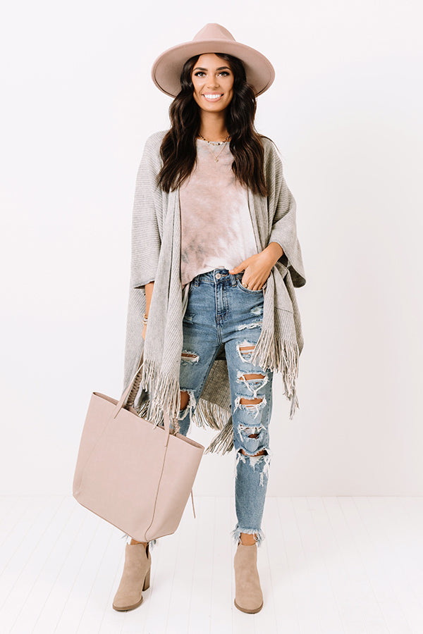Style History Fringe Poncho In Grey Image - 2