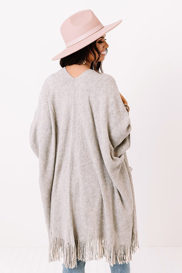 Style History Fringe Poncho In Grey Image - 5
