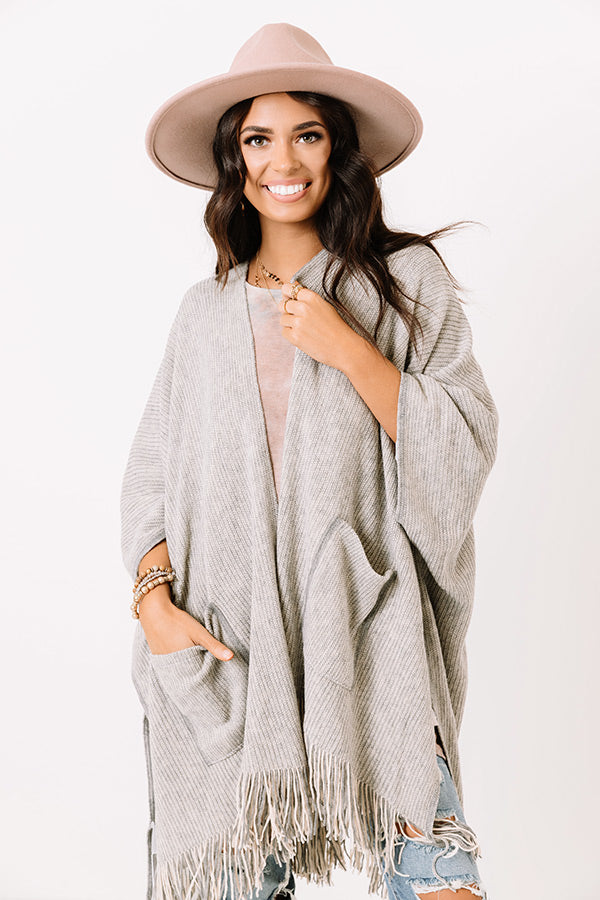 Style History Fringe Poncho In Grey Image - 3