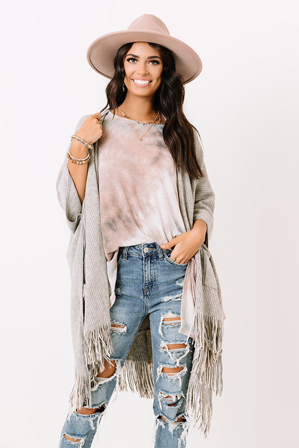 Style History Fringe Poncho In Grey Image - 1