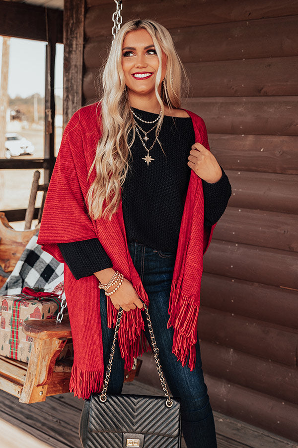 Style History Fringe Poncho In Scarlet