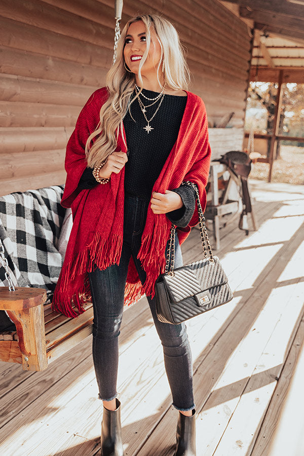 Style History Fringe Poncho In Scarlet Image - 2