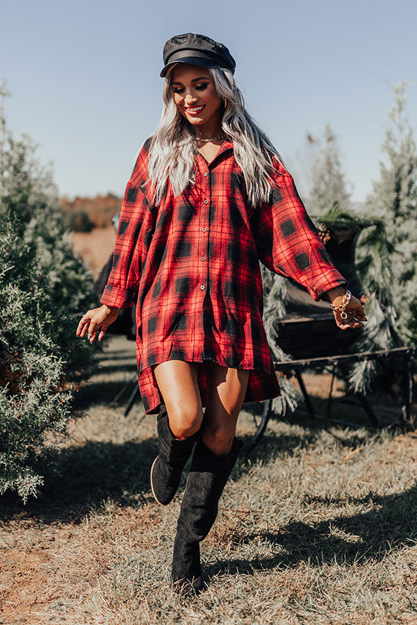 Cottage Vibes Flannel Tunic Top in Red