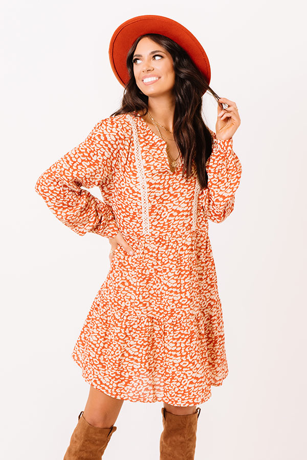 Central Park Views Leopard Shift Dress In Rust Image - 2