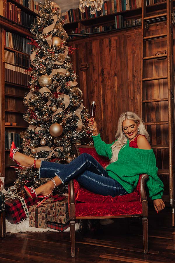 Just Joyful Knit Sweater In Kelly Green Image - 2