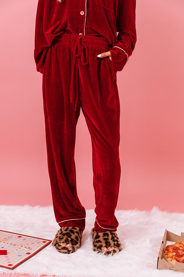 Lowkey Weekend Velvet Pants in Wine